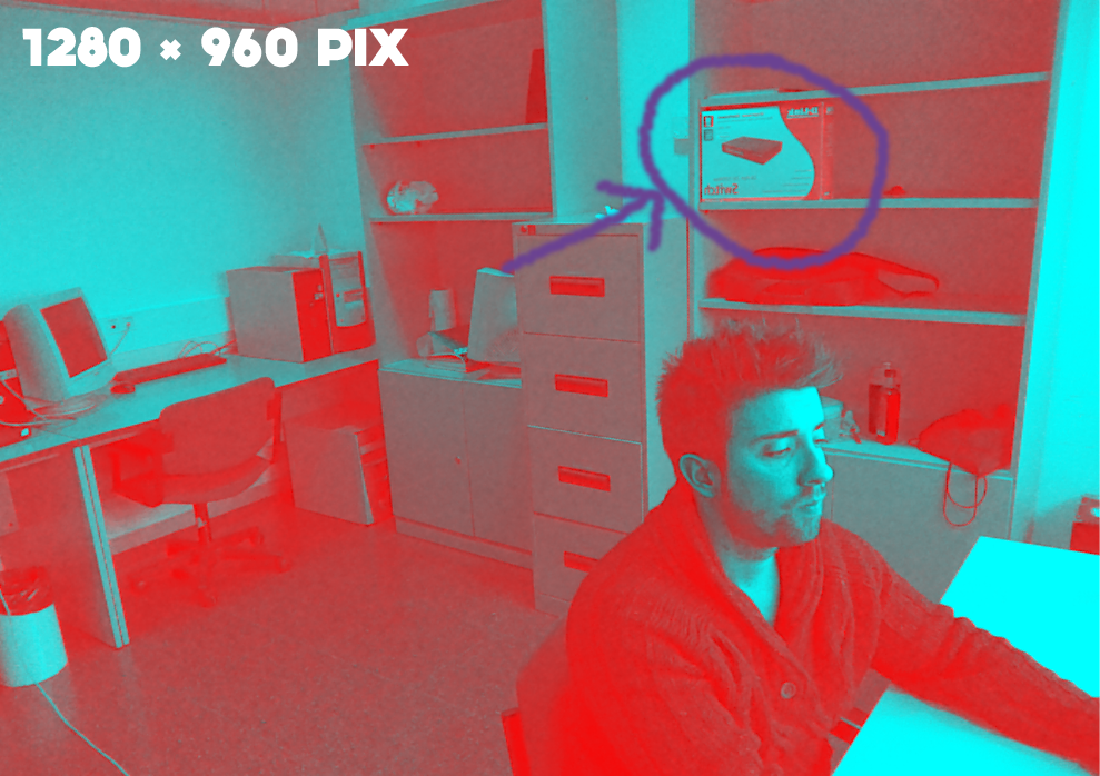 Kinect for Windows data Stream 1280 x 960 pix Captura de pantalla utilizando el formato "RgbResolution1280x960Fps12 (ColorImageFormat)" en el Image STREAM FORMAT al inicializar Kinect, en una ventana de "1280 x 960 pixeles"